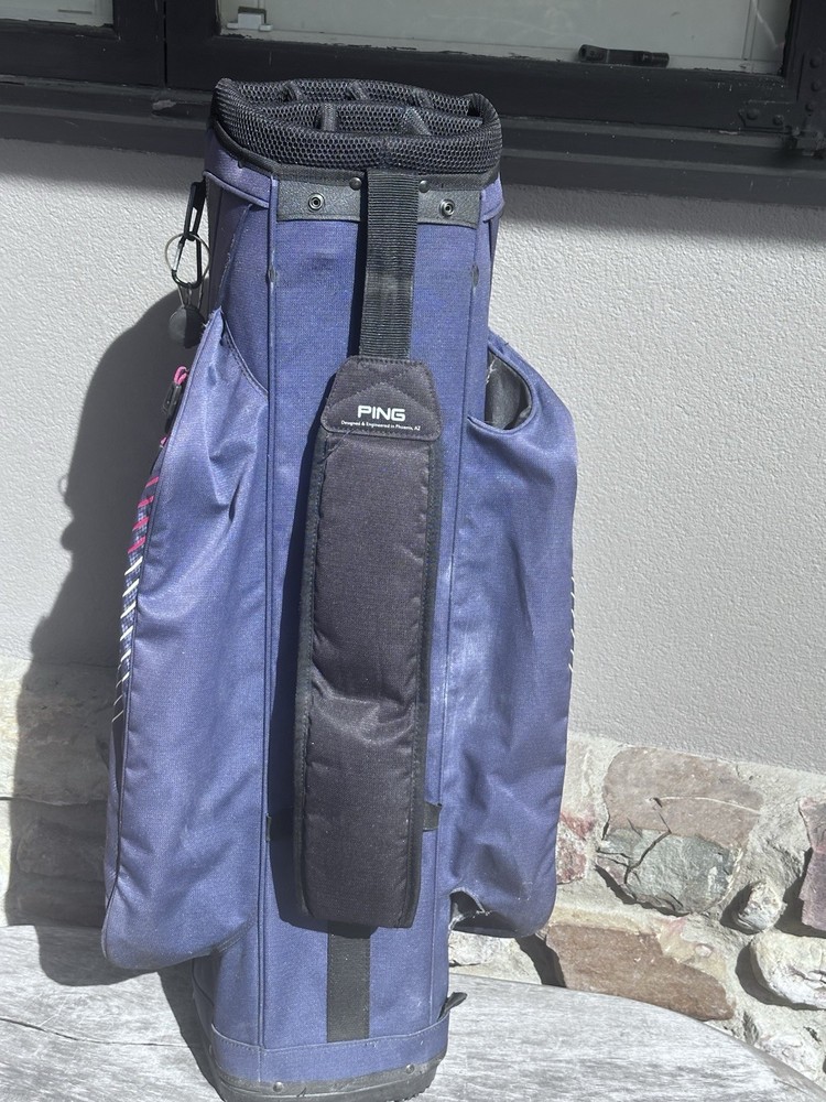 PING TRAVERSE Cart Bag Durable Nylon Polyester 14-Way Top Blue Red & White