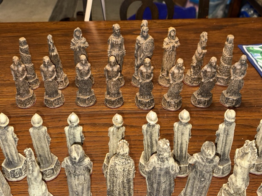 Vintage Aztec Mayan Chess Pieces .