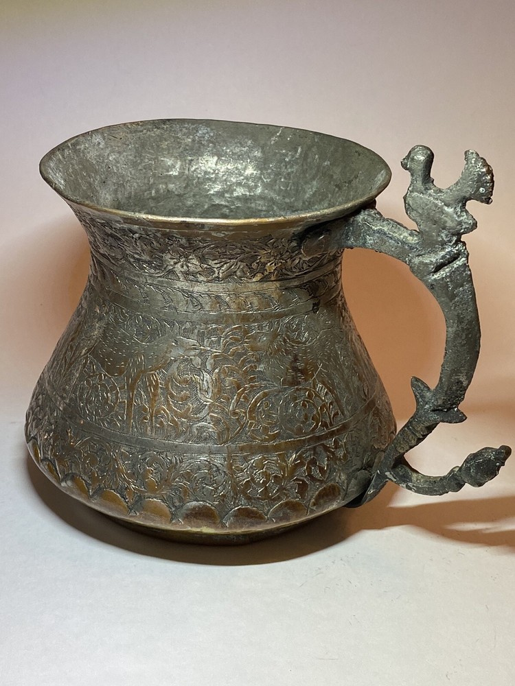 Vintage Middle Eastern Engraved Copper Metal Pitcher