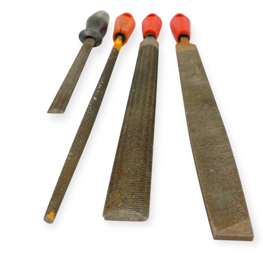 Nicholson 10, 15 in Round, Half Round and Flat File Set, Plastic Handle, 4 Pcs