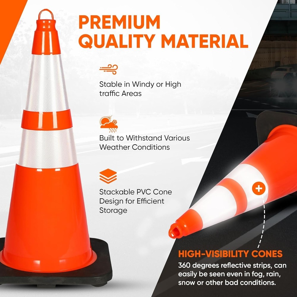Pyle 28" PVC Cone - 6 Pieces High Visibility Structurally Stable (Orange)