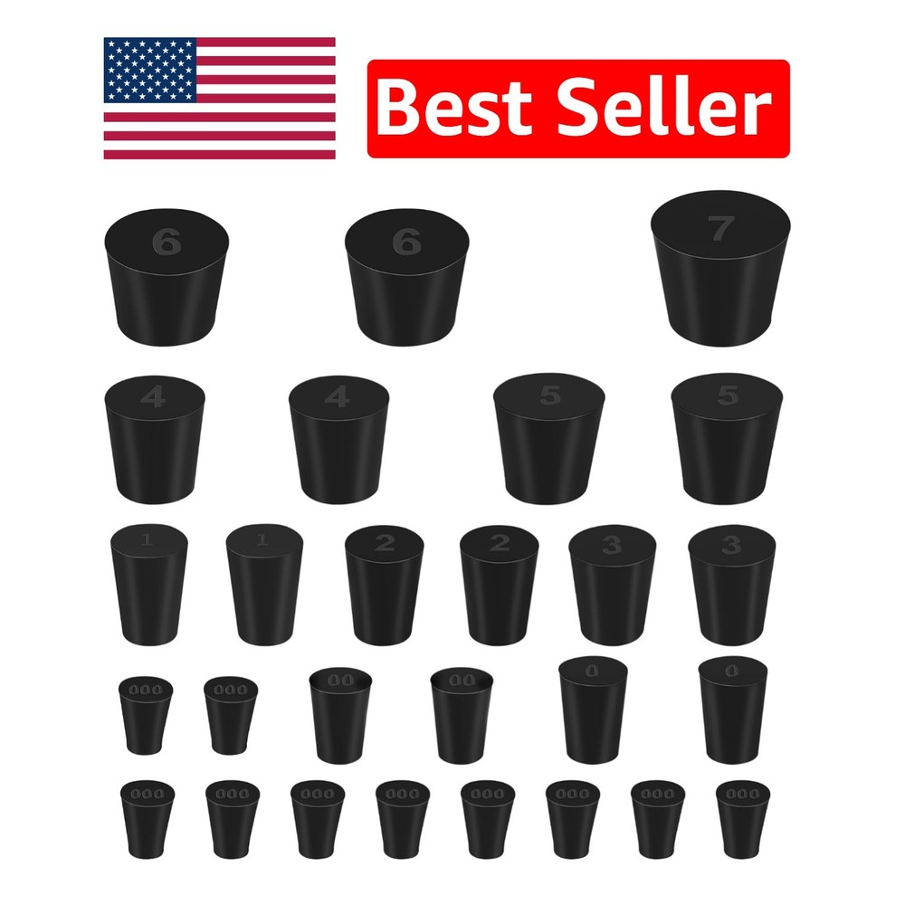 Versatile 27 Pack Tapered Rubber Stoppers - 10 Sizes for Secure Solutions