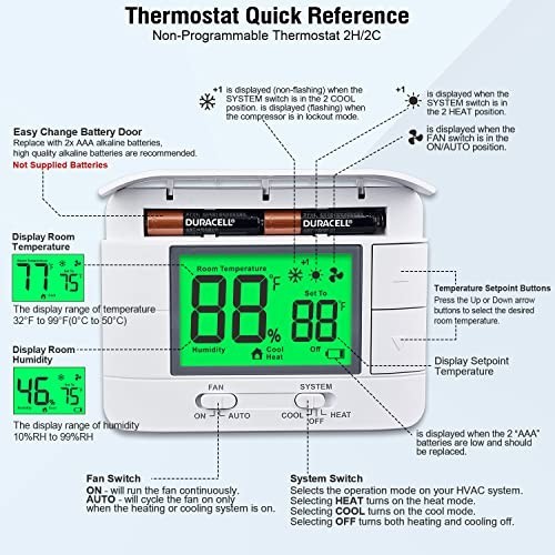 Multi-Stage Non-Programmable Thermostat for Home 2 Heat/2 Cool, Temp & Humidity