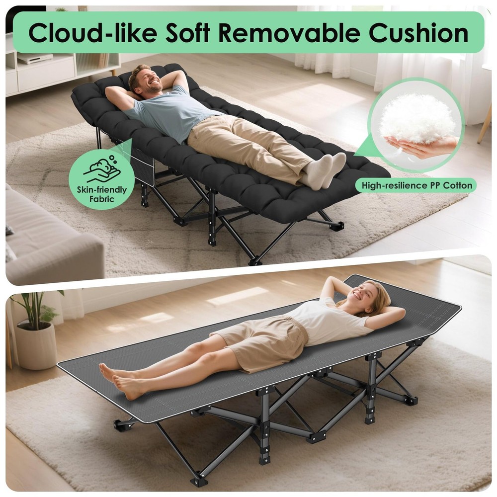 Camping Cot, Folding Camping Cot Bed for Adults Sleeping 1200D Double Layer O...