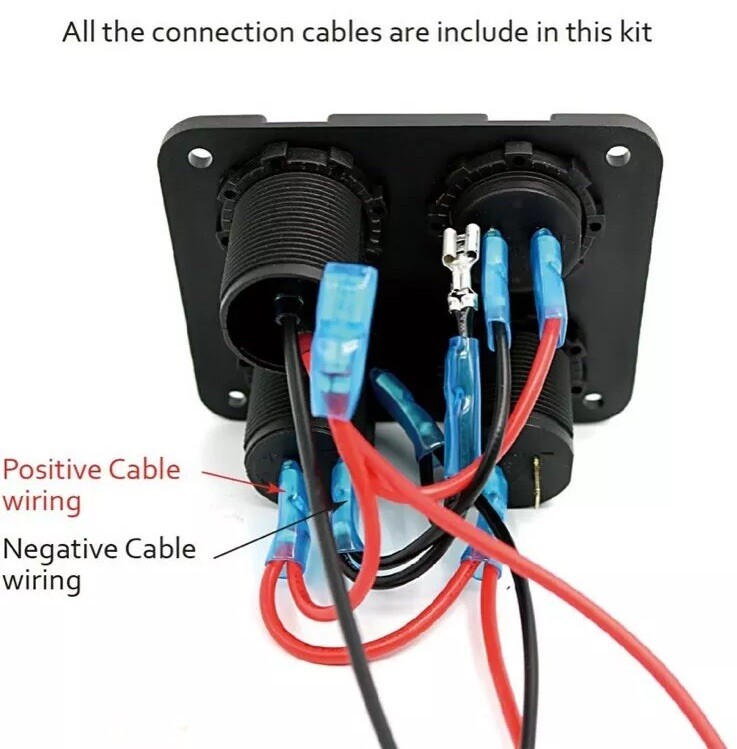 Blue LED Switch Panel Kit Dual USB Car Charger+Voltmeter+12V Power Socket+On-Off