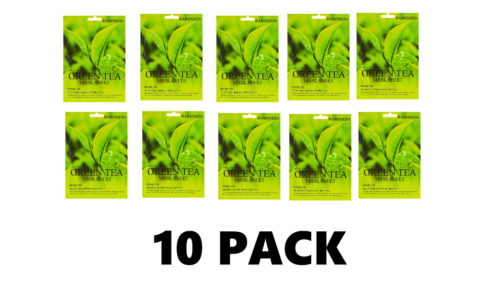 Baroness Green Tea Mask Sheet 10 Sheets - 10 PACK Elastic Moisturizing Hydrate