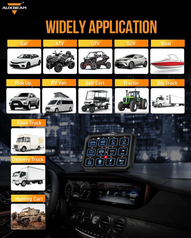 AUXBEAM RGB 12 Gang Switch Panel On-Off LED Car Switch Panel Circuit Control Box