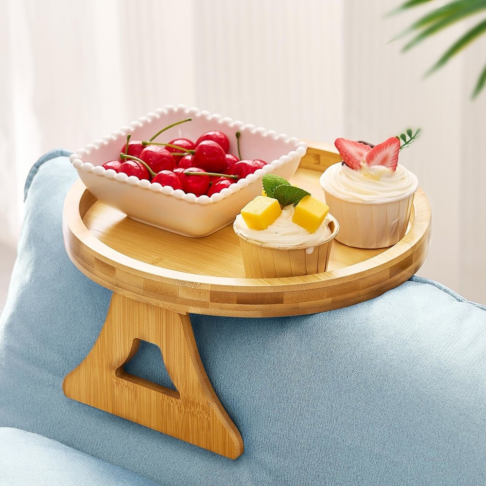 Sofa Arm Tray Table Clip-Bamboo Sofa Clip Side Table-Wide Sofa Arm Table