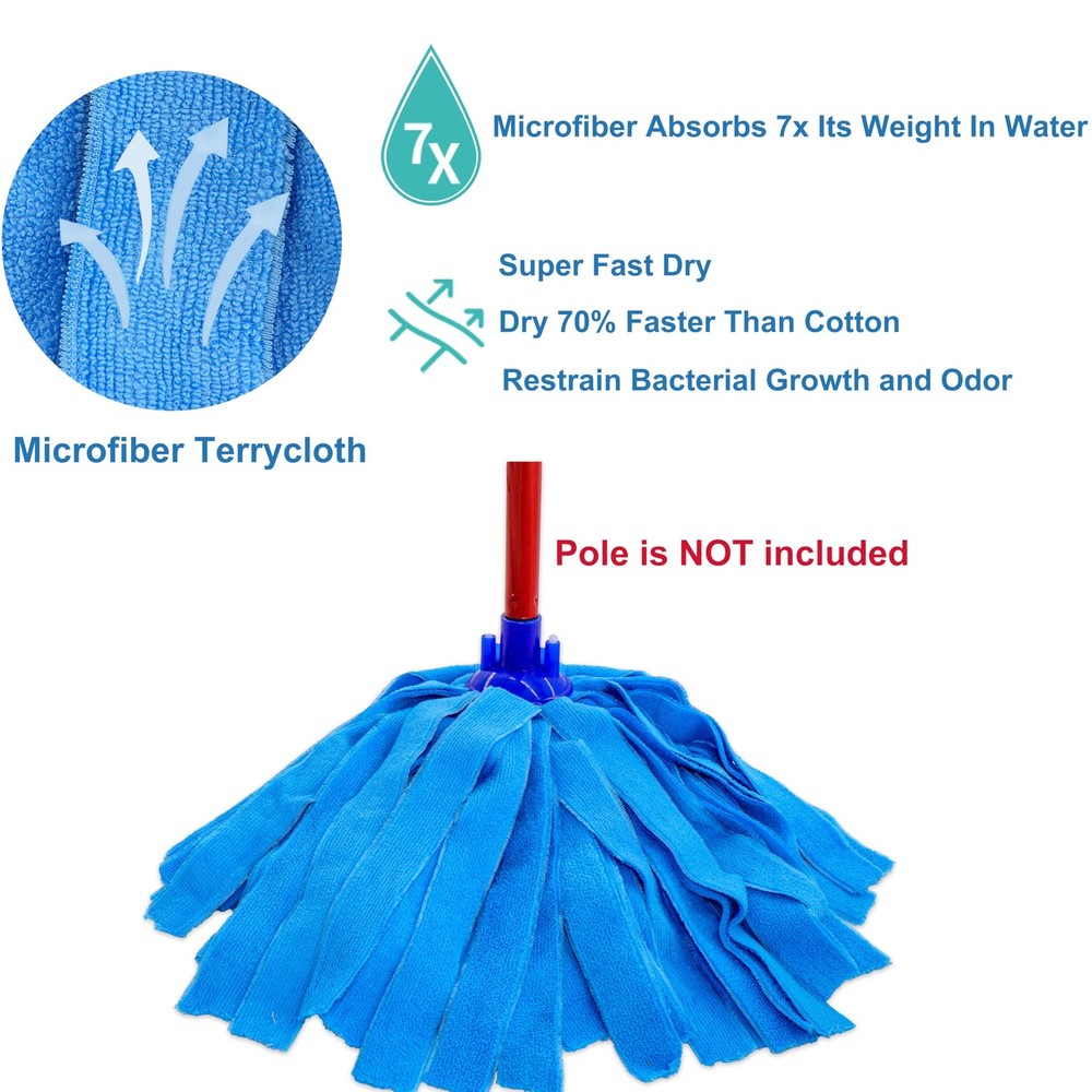 6 PCS Blue Microfiber Mop Replacement Compatible with All Standard US Threadi...