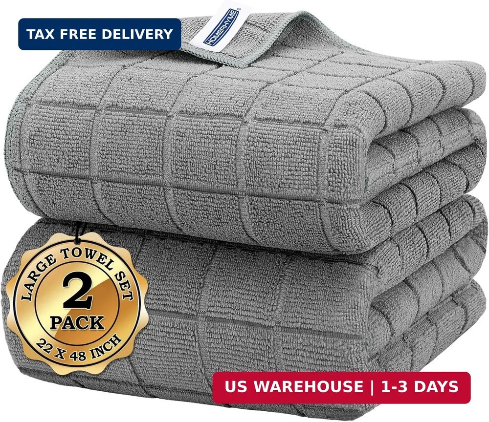 Microfiber Bath Towels 2 Pack (22'' x 48'') - Lightweight Quick Dry...