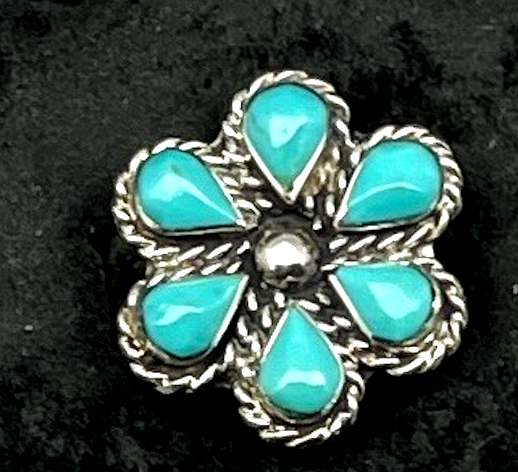 Zuni Turquoise Cluster Ring Sz 7 Sterling Silver Native American