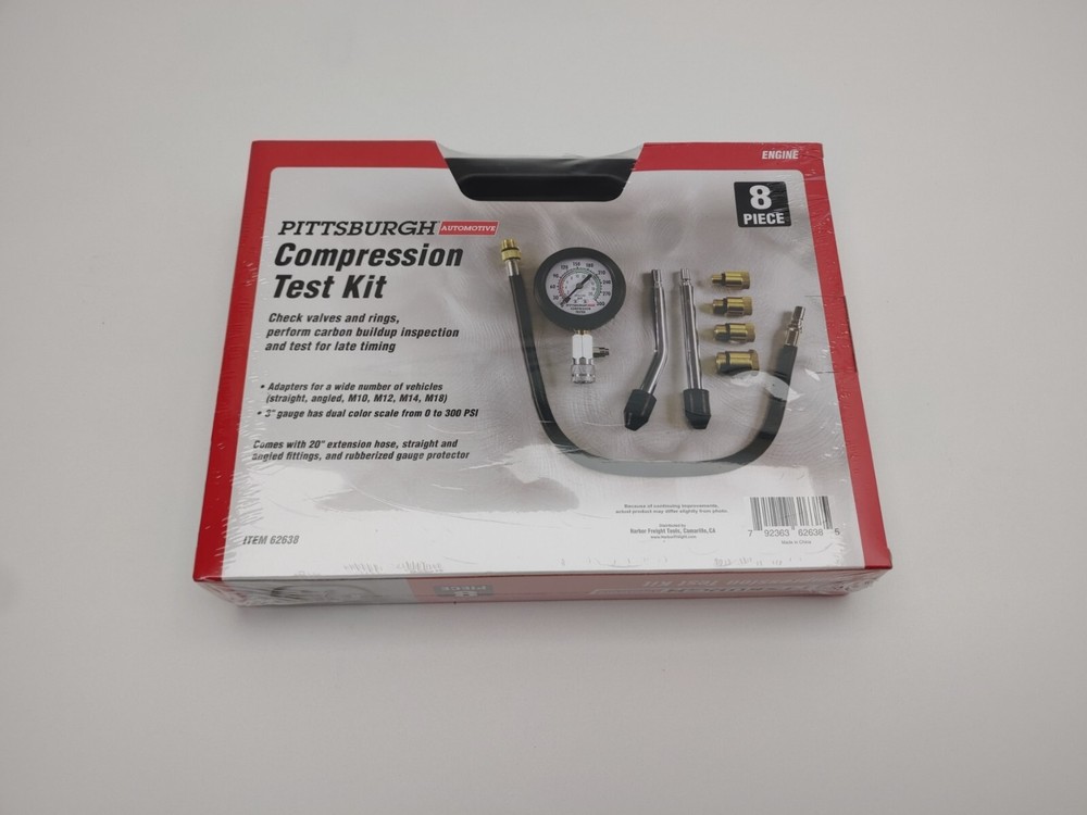 Compression Test Kit in Case 8 Piece Engine Cylinder Auto Motorcycle 300psi 20"