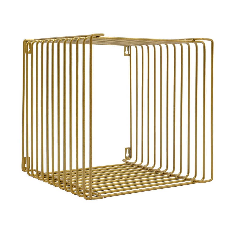 Vintage Golden Side Table, Square Geometry Side Table, Linear Metal End Table