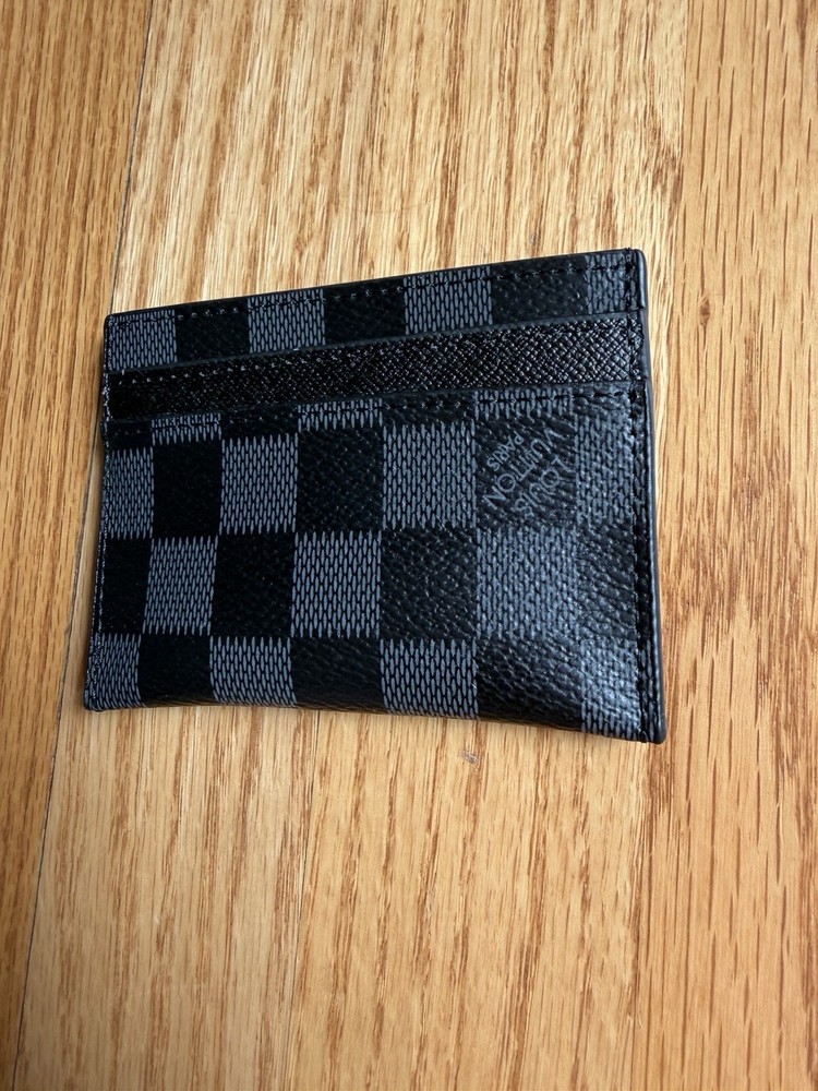 Louis Vuitton Black Gray Checker Print Leather Card Holder