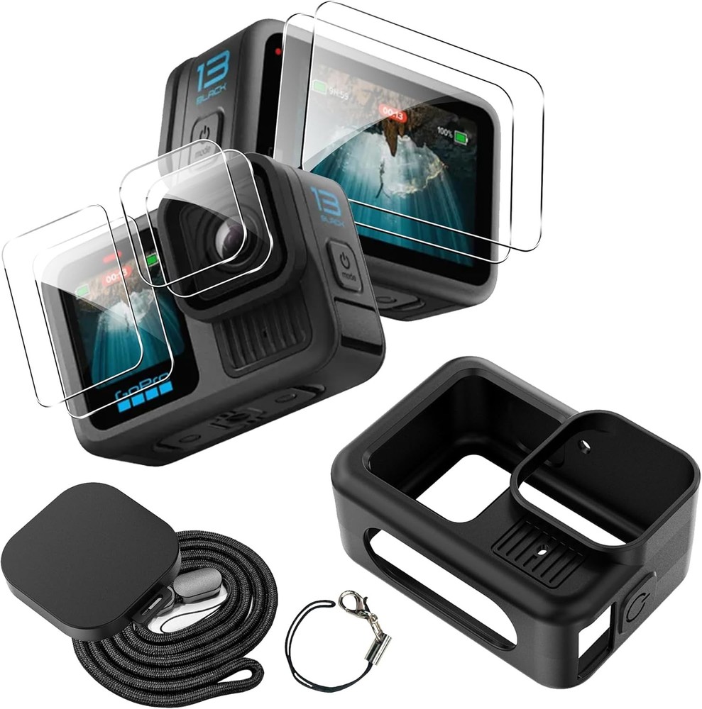 Go Pro Hero 13 Black Case with [6 Pack] Tempered Glass Protector Compatible