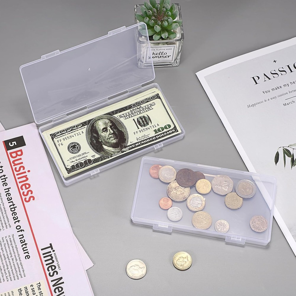 2 Pack Plastic Cash Box Clear Currency Tray Rectangular Cash Storage Holder