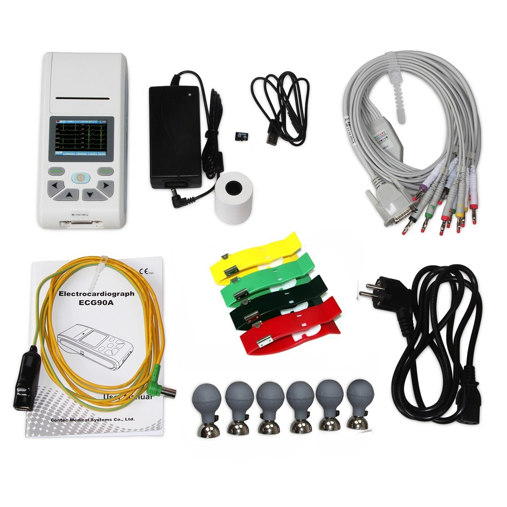 ECG90A 12 Leads Single Channel EKG ECG Machine USB Software Printer+Bag
