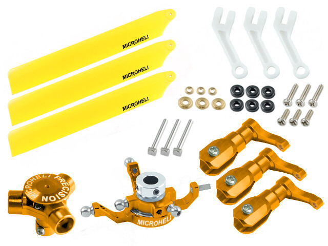 Microheli CNC AL/Plastic Triple Yellow Blade Conversion set (GOLD)-BLADE 120S/S2