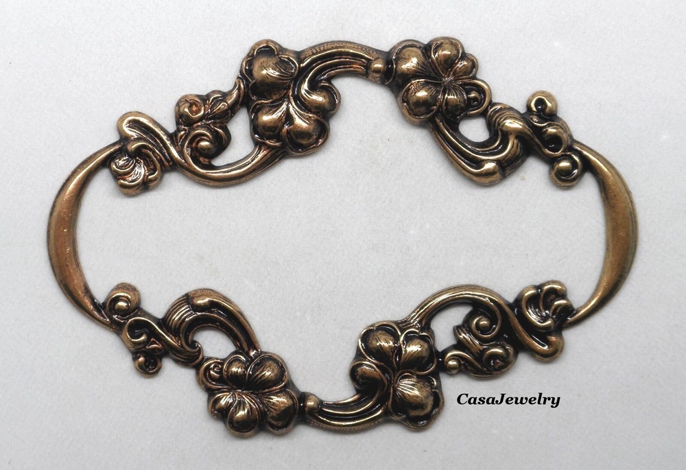 #6184 ANTIQUED GOLD OPEN OVAL FLORAL COMPONENT - 1 PC