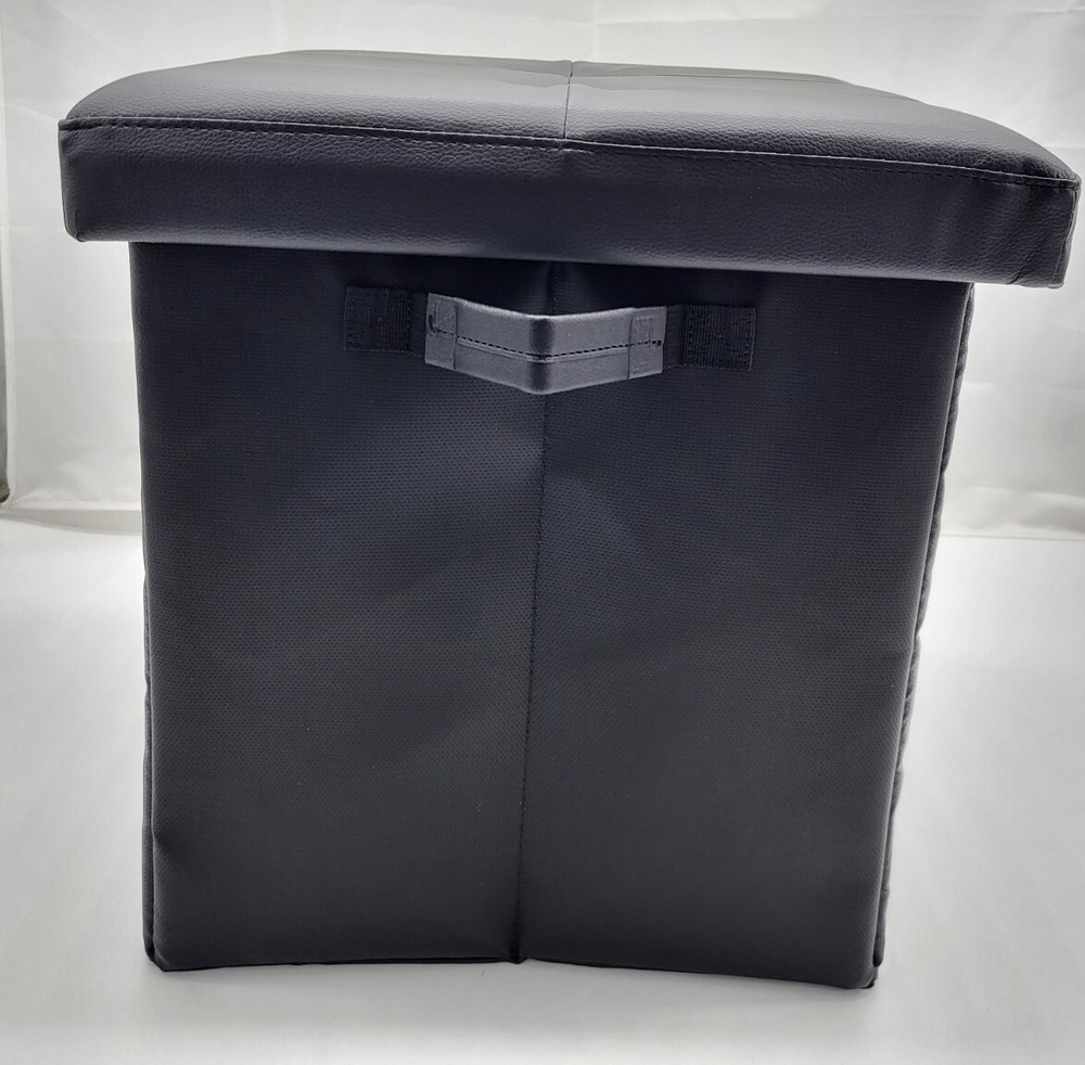 Storage Ottoman Fireproof Folding Ottoman Cube Storage Stool with Lock Leather