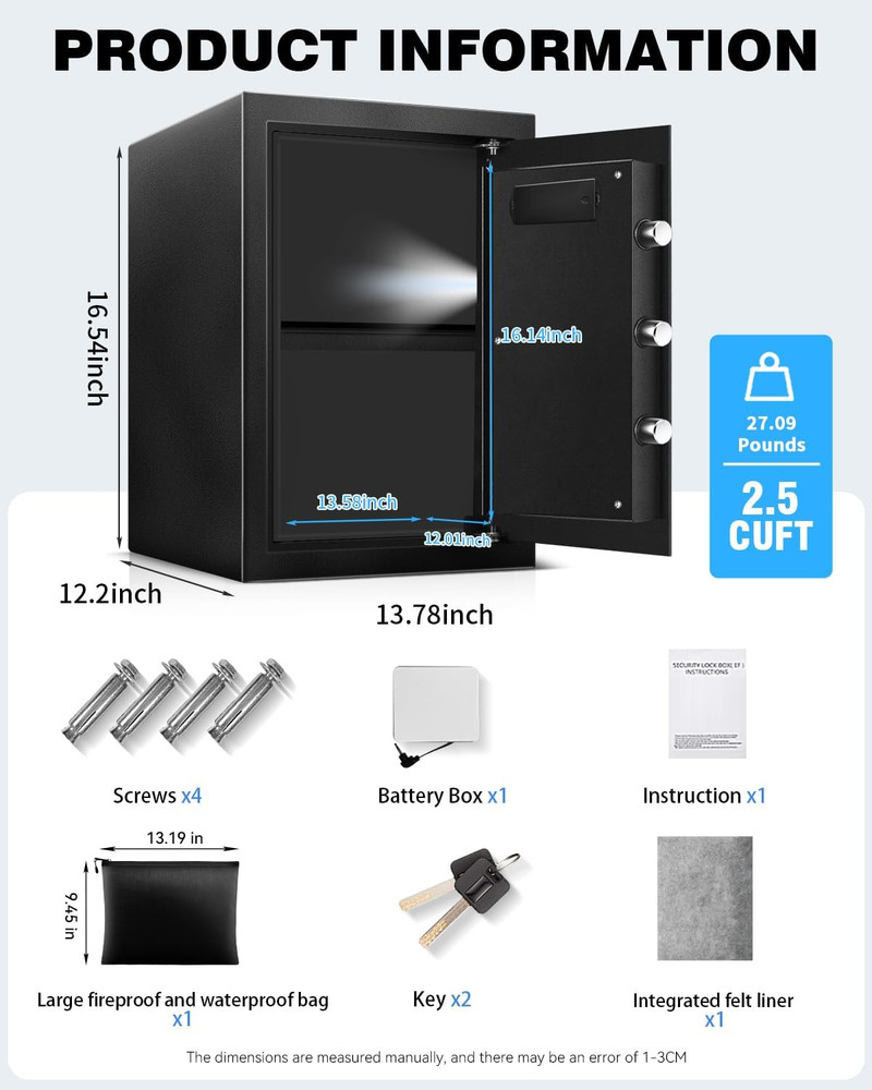 Large Fireproof Waterproof Safe Box with Digital Keypad & Combination Lock