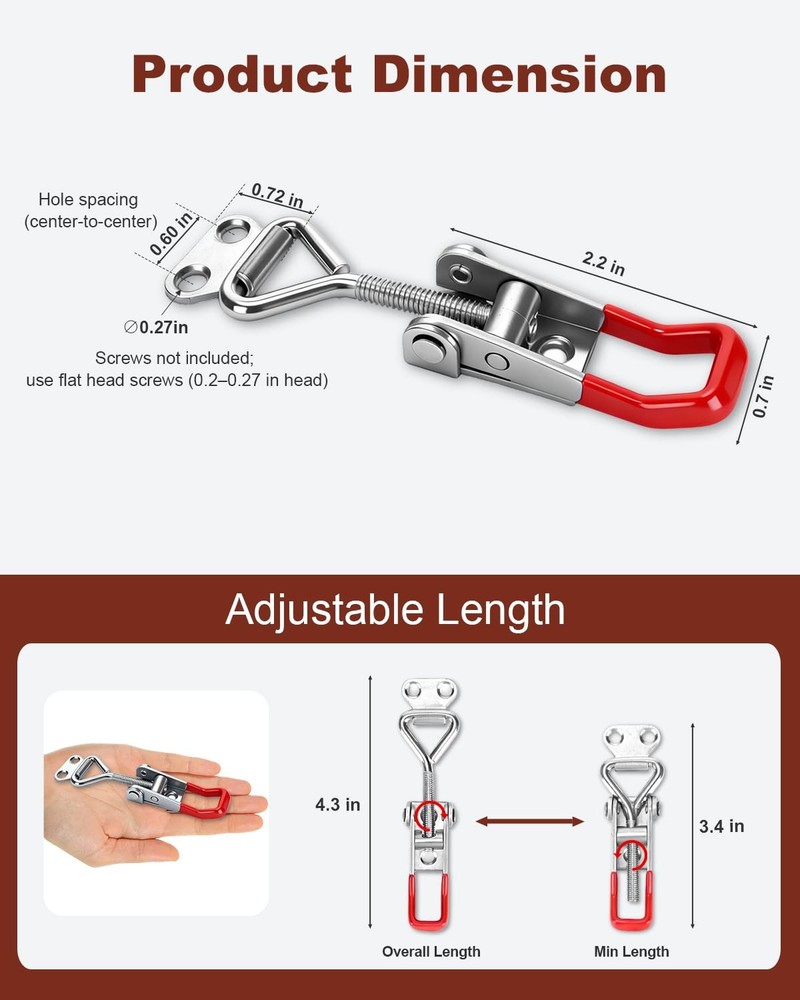 FRXIE 2 Pack Adjustable Toggle Latch 4001, Quick Release Clamp Silver