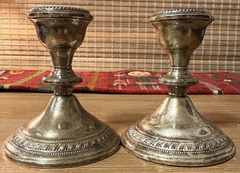 Crest Silver &Co Two Sterling Silver Candle Holders Vintage Weighted