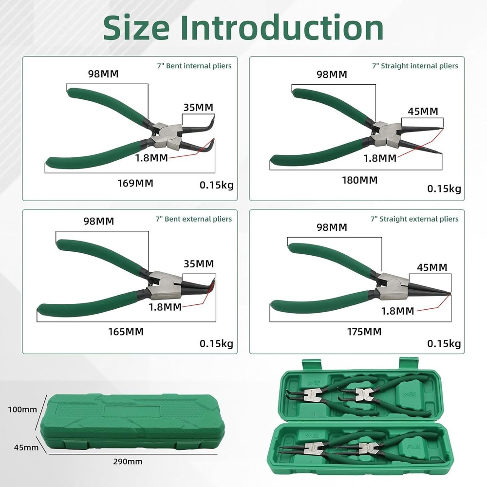 Professional Quality 7" Snap Ring Pliers Set - Heavy Duty & Rust-Resistant