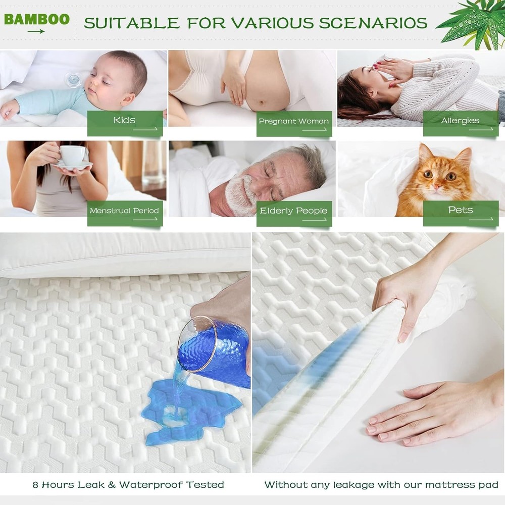 Deep Pocket Twin Waterproof Mattress Protector - Rayon Bamboo & Machine Washable