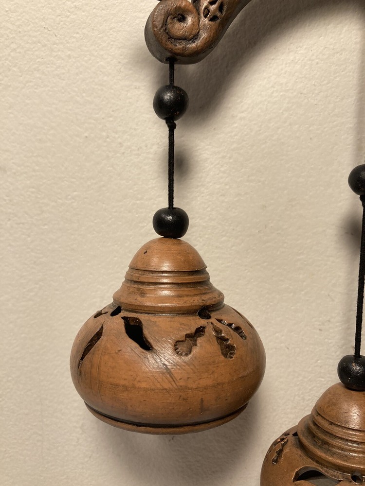 Handcrafted Terra Cotta Wind Chimes Bells Birds 17.25"