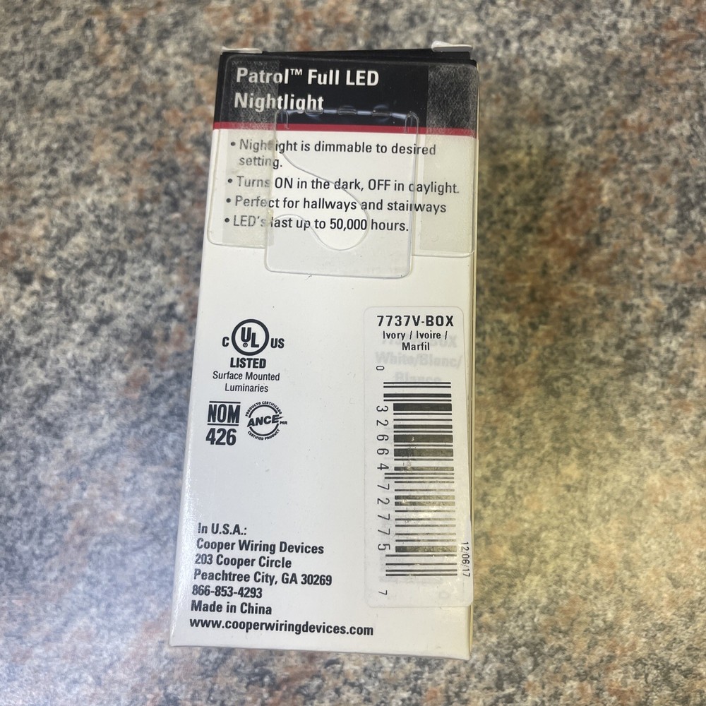 Cooper Wiring 7737V-BOX 120-Volt Full LED Dimmable Nightlight Ivory