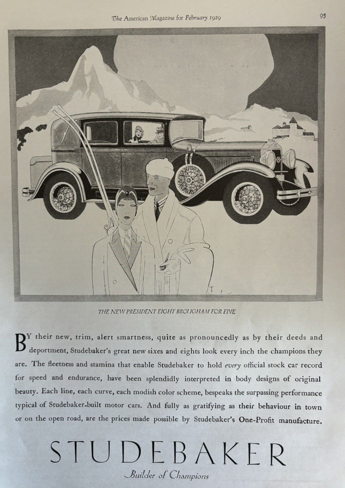 1929 Studebaker President 8 Brougham For 5 Auto Builder Champions VTG Print Ad