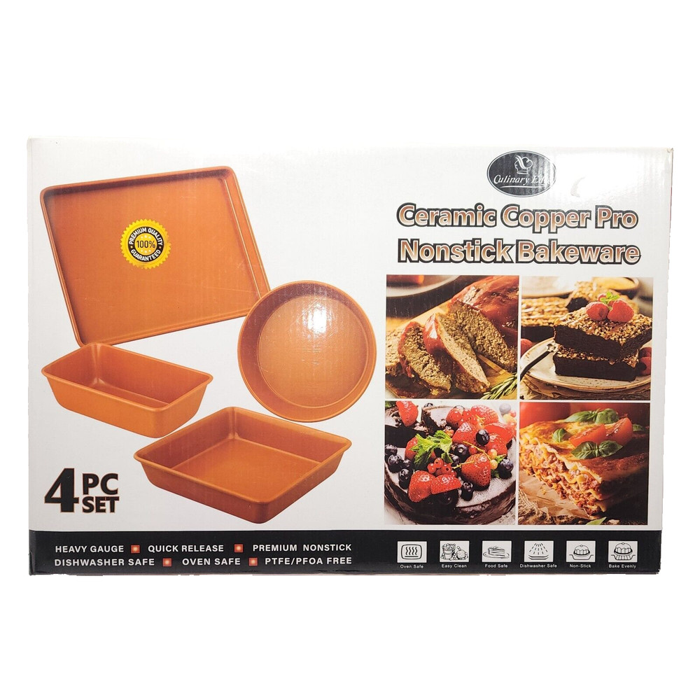 Culinary Edge Copper Ceramic Nonstick Bakeware Set, Assorted Items, 4 Piece