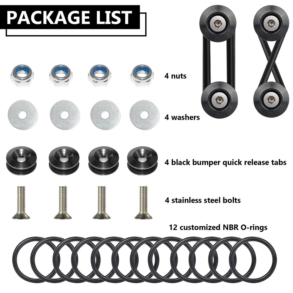 BFXM Universal Bumper Clips, Front Rear Quick Release Kit, 2set, Black