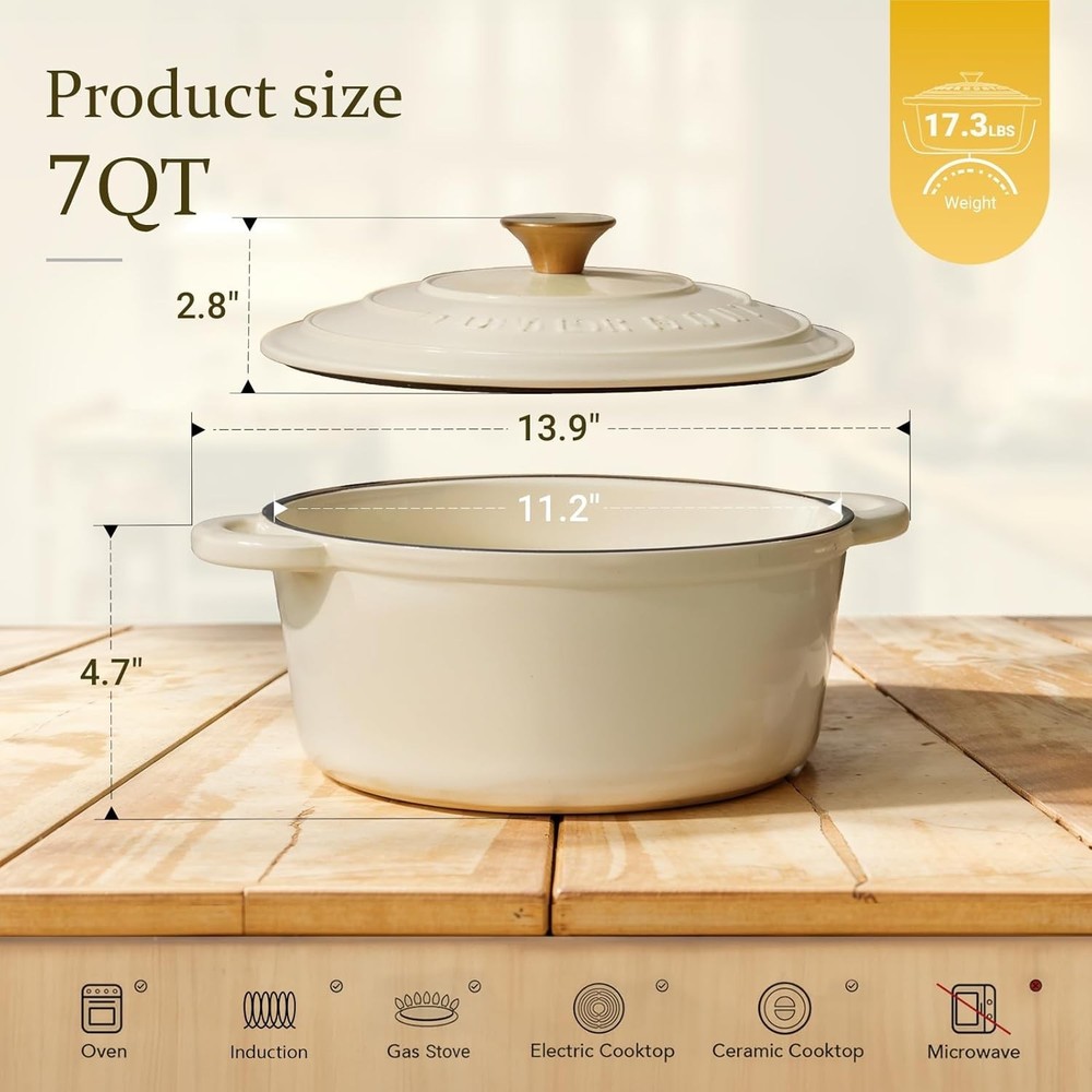Versatile 7QT Enameled Cast Iron Dutch Oven - Cookware for Flavor Mastery