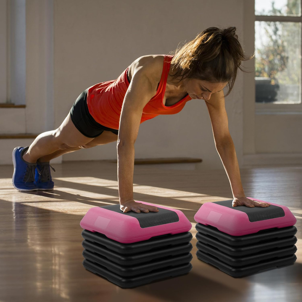Step Aerobic Platform, Exercise Step with 5 Levels Adjustable Height, 4 Stackabl