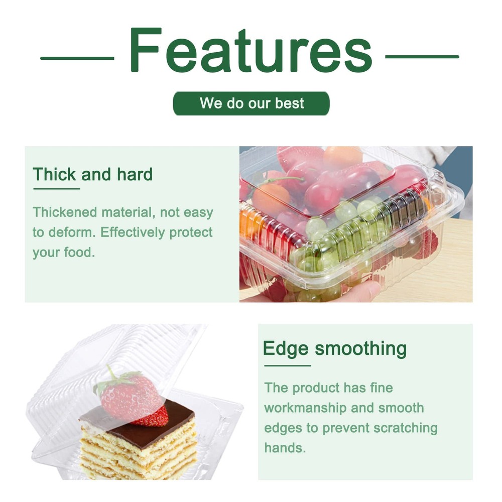 Jizvxe 100 Pack Clear Plastic Square Hinged Food Container,Disposable Plastic To