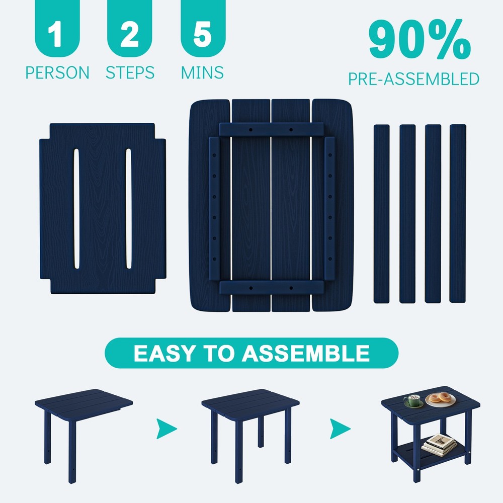 Outdoor HDPE Side Table 2-Tier Patio End Table Weatherproof
