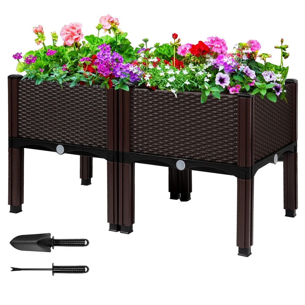 MAYOLIAH Raised Garden Bed with Drainage Elevated Planter Box Plastic Raised ...