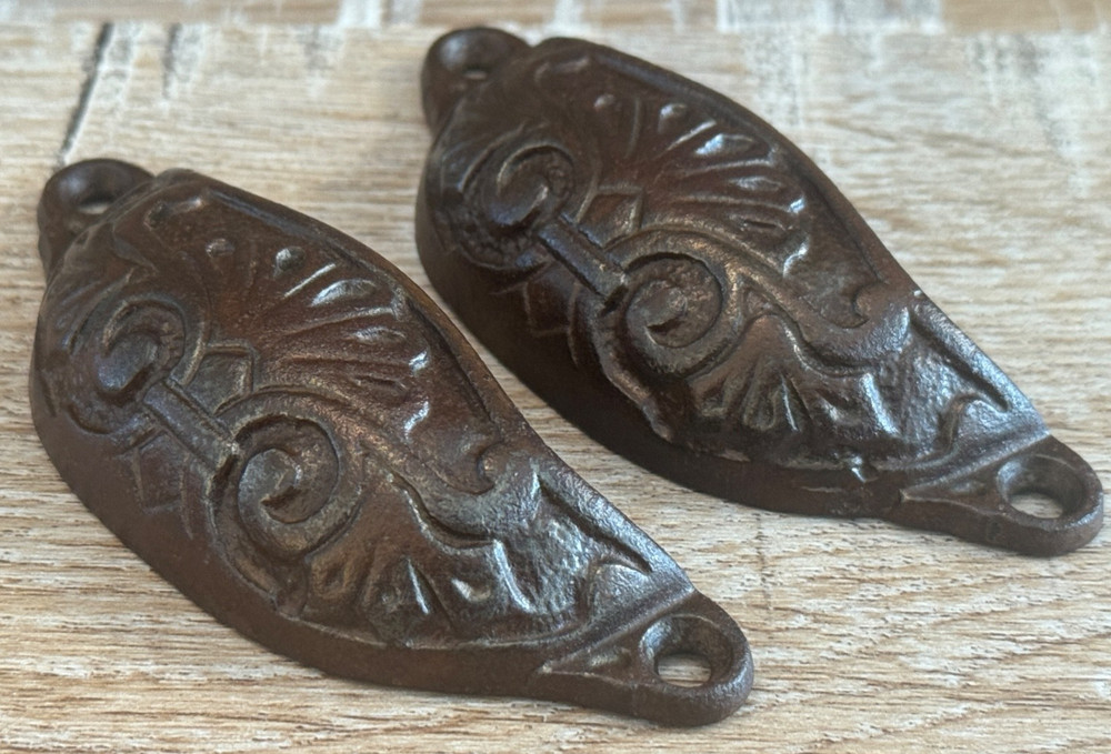 X2 ANTIQUE ORNATE METAL CUP HANDLES PULL HANDLES