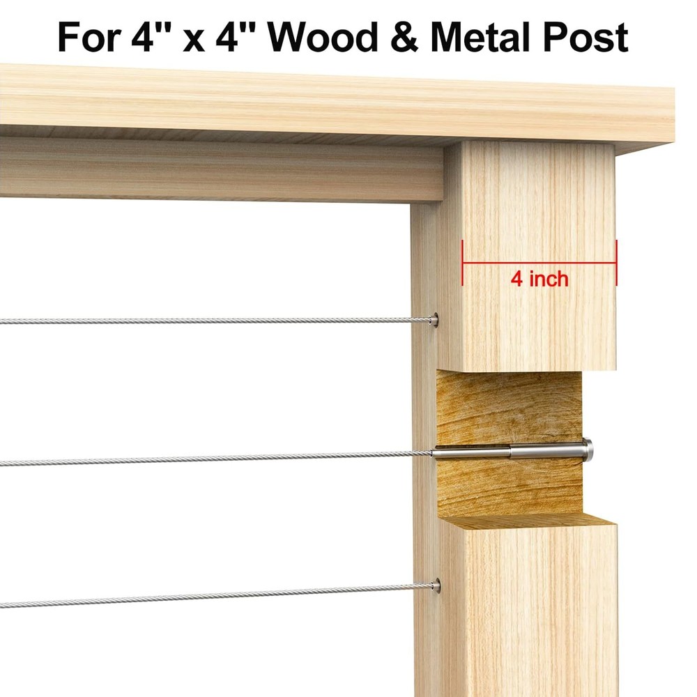 4"x4" Invisible Cable Railing Kits 1/8" Receiver and Swage Stud End Deck 60 Pack