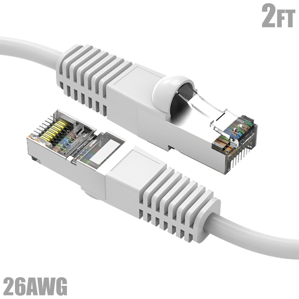 2FT Cat5E RJ45 Ethernet LAN Network FTP Shielded Patch Cable Pure Copper White