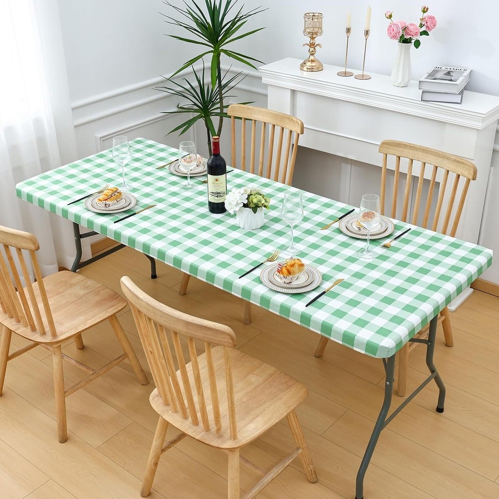 Picnic Table Cloth Elastic Waterproof Fitted Vinyl Tablecloths Flannel Rectangle