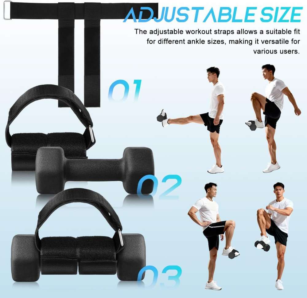Adjustable Ankle Straps for Weight Lifting - 2 Pack Foot Attachments