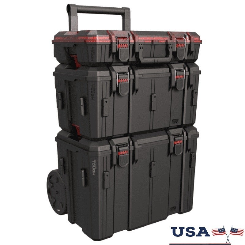 Heavy Duty Storage Organizer Box 3 Piece Modular Rolling Toolbox System Black US