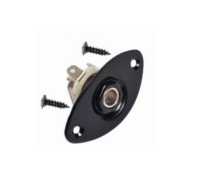 New Oval Jack Socket, Plate & Screws For Electric Guitars - Black