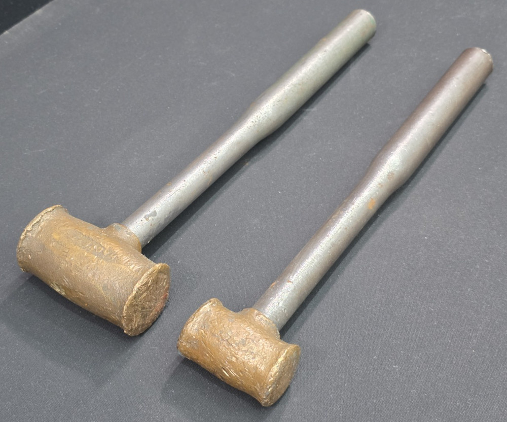 2x Hackett Brass Head Hammer No. 1.5 & 3 Metal handle