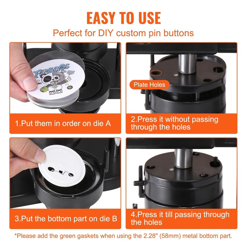 VEVOR Pin Maker 3 Size 300pcs Button Parts