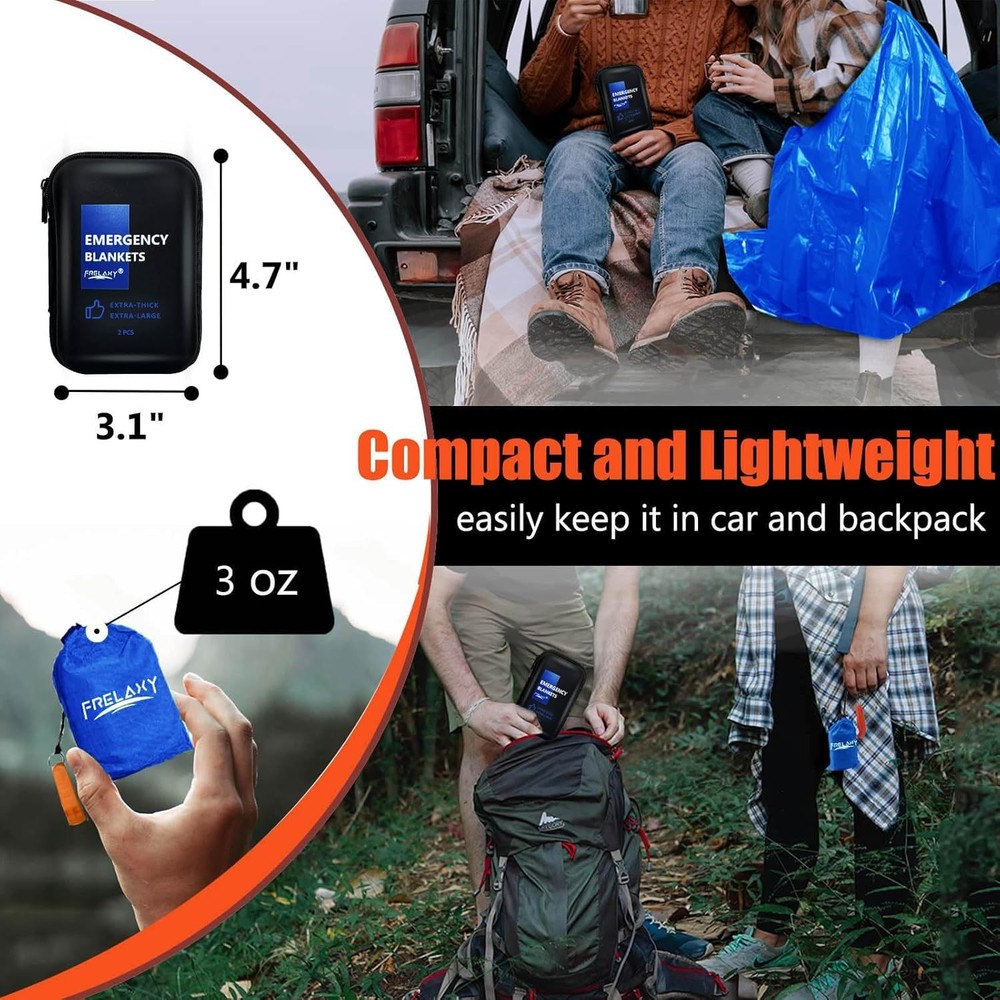 Frelaxy Emergency Blanket 2-Pack/4-Pack, Extra-Thick Full, Blue - 2 Pack