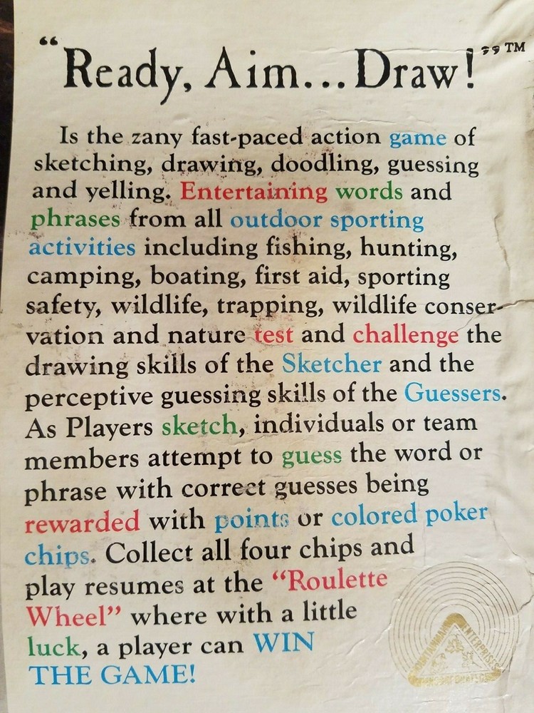 COMPLETE Ready, Aim...Draw! Family Board Game About Outdoors 1988 Drawing Fun